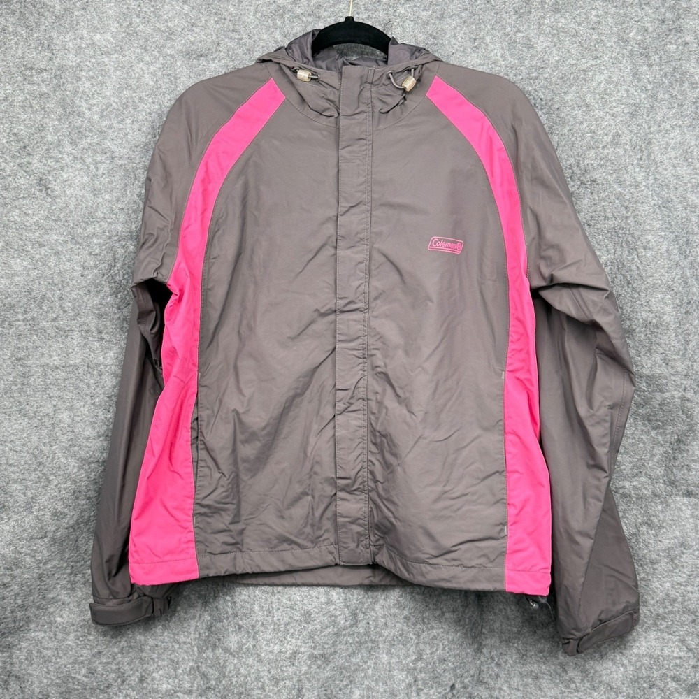 Coleman Womens Gray & Pink Lightweight Nylon Raincoat Rain Jacket Hood S/M